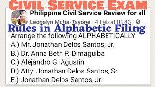 Rules in ALPHABETIC FILING  Subprof Civil Service Exam [upl. by Flore]