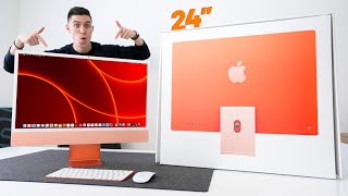 The NEW 24quot iMac UNBOXING and SETUP  ORANGE [upl. by Esinnej]