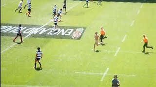 Slow Motion epic streaker scores try in England rugby match at Twickenham [upl. by Branham]