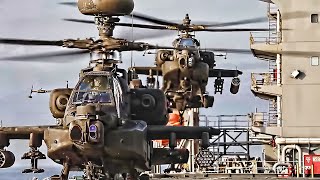 Apache Helicopters Deck Landing Quals On USN Vessel [upl. by Mylander]