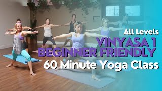 60 Minute Yoga Class  Vinyasa 1 Beginner Friendly Flow [upl. by Aruon]