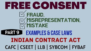 Fraud  Misrepresentation  Mistake  Free Consent  Indian Contract Act  Caselaws  Example [upl. by Ansela]