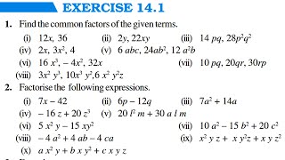 Ch 14 Factorisation  Exercise 141  Class 8 Maths  RBSE CBSE NCERT [upl. by Anyak12]