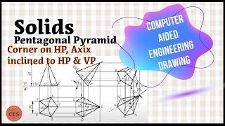 Projection of a pentagonal pyramid with corner on HP [upl. by Nahgaem]