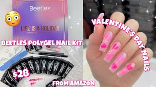 TRYING A BEETLES VALENTINE’S DAY POLYGEL NAIL STARTER KIT FROM AMAZON  POLYGEL USING DUAL FROMS [upl. by Dnar931]