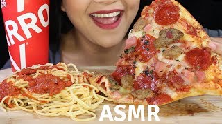 Asmr SBARRO MEAT PIZZA and SPAGHETTI Eating Sounds NO TALKING [upl. by Sivat]