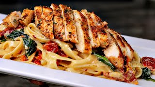 EASY Creamy Tuscan Chicken Pasta Recipe VDay Dinner Idea [upl. by Dong]