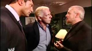 Ric Flair amp Batista backstage talk with Eric Bischoff RAW 2004 [upl. by Samul]