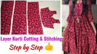 Layer Kurti Cutting and Stitching  Designer Layer Frill Kurti Cutting and Stitching [upl. by Noland]