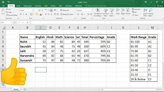 Excel me Percentage and Grade kaise nikale  How to find Percentage and Grade in MS Excel in Hindi [upl. by Wawro]