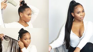 Invisible SLICK ponytail  DETAILED amp EASY  Boss Xtend Mink Straight [upl. by Ydualc]