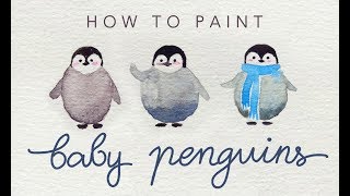 MINI PENGUIN DOODLE watercolor tutorial [upl. by Glasgo]