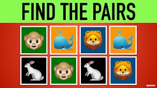 Memory Games 1  Find the Pair Game 8 Animal Pairs  Memorize and Match All 16 Animals Emoji [upl. by Adnarrim370]