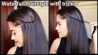 Easy Trick to Waterfall Hairstylehairstyles for medium to long hairindian hairstyles for school [upl. by Nabalas]