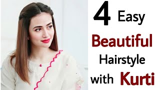 4 easy beautiful hairstyle  New open hairstyle with Indian outfit  short hair hairstyle [upl. by Llerut]