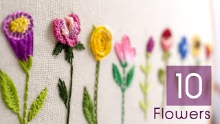 HAND EMBROIDERY FOR BEGINNERS 10 Types of Flowers [upl. by Agathy943]