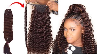 DIY Curly Ponytail Wig Tutorial Using Expression Braid Extension  How To Curl Braid Extension [upl. by Atsylac]