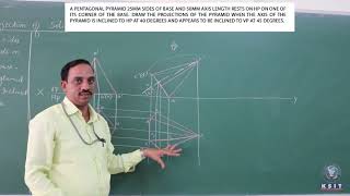 Projection of SolidsPENTAGONAL PYRAMIDS Engineering Graphics VTU [upl. by Bravar]