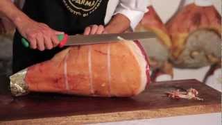 English Tutorial Preparing and slicing Parma Ham [upl. by Cantlon]