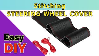 STITCHING Car Steering Wheel Covers  Easy DIY Leather Steering Wheel Cover [upl. by Eniksre]