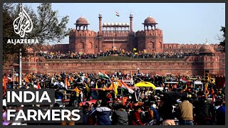 Chaos as Indian farmers enter Delhi’s Red Fort clash with police [upl. by Aihselef]