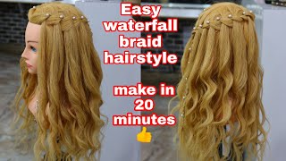 Easy waterfall braid hairstyle 2021 waterfall braid hairstyle for mehendi occasion [upl. by Toh]