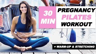 PREGNANCY PILATES WORKOUT 30 MIN  With Warmup amp Stretching  For All Trimesters With Instructions [upl. by Nelrac436]