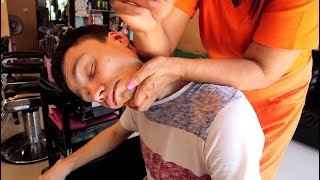 ASMR Strong Massage by Experienced Lady Barber with neck cracking in Thailand Barber shop [upl. by Alemac]