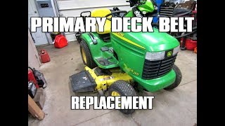 HowTo  John Deere Tractor Primary Deck Belt Replacement [upl. by Forelli611]