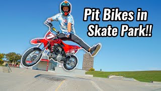 Riding Pit Bikes in Skate Park [upl. by Talley399]