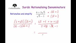 Rationalising Denominators  Corbettmaths [upl. by Eloise442]